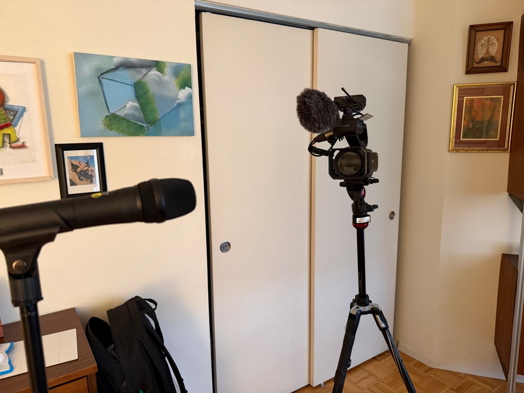 Wireless microphone and Sony professional video camera setup used by MarcB IT for video production